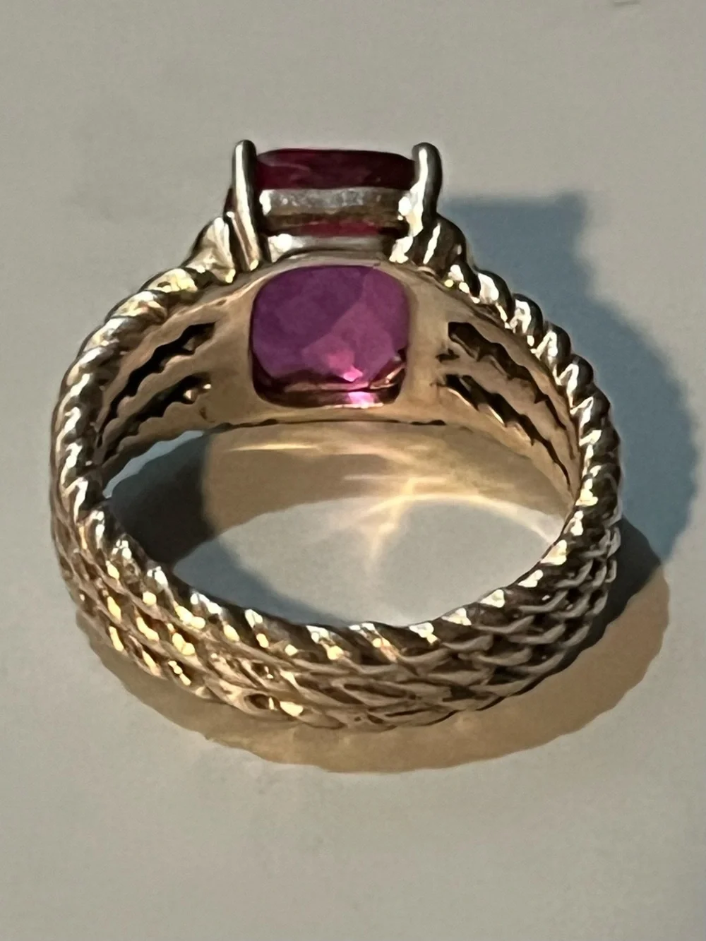 David Yurman Sterling Silver Petite Pink Tourmaline Diamond Wheaton Ring Size 6